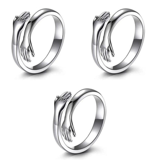 AVR JEWLS Pack of 3 Silver-Plated Friendship Loved Ones Hug Ring