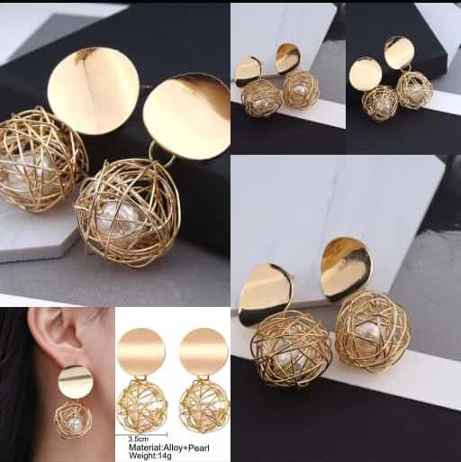 AVR JEWELS China Dangle Gold Double Disk Earrings For Women and Girls