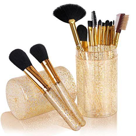 Combo of Makeup Pro Hd Palette  and Soft Synthetic Fibres Bristle Makeup Brush Set With Storage Barrel- Shiny Gold
